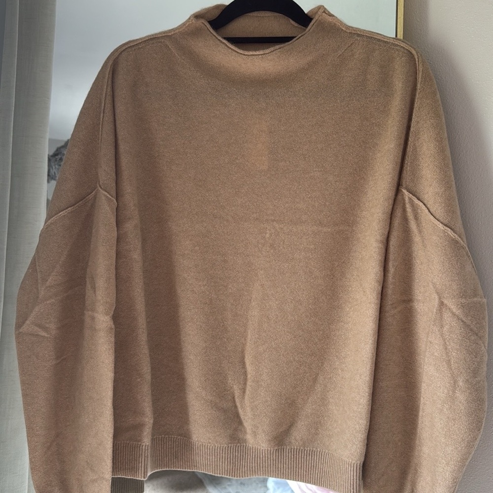 NWT Anthropologie The Alani Cashmere Mock-Neck Sweater by Pilcro Sand Dollar Tan - Picture 5 of 9